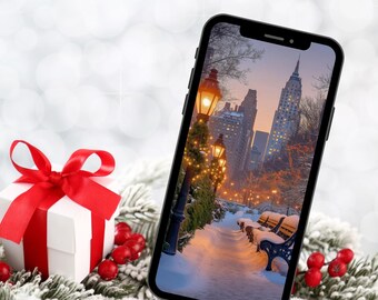 New York Christmas Phone Wallpaper: Winter Cityscape (Digital Download)