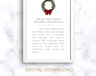 Twas The Night Before Christmas Print | Holiday Art | PRINTABLE Christmas Wall Art |