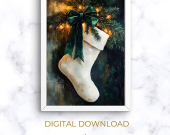 White Stocking Abstract Painting Print | PRINTABLE Christmas Wall Art