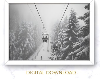 Winter Ski Lift Print: Snowy Mountain Wall Art (Digital Download)