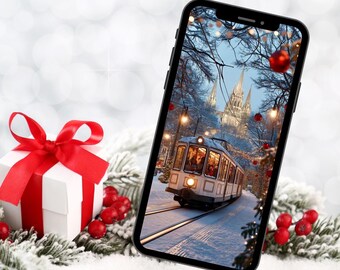 Christmas Train iPhone Wallpaper: Winter Holiday Background (Digital Download)