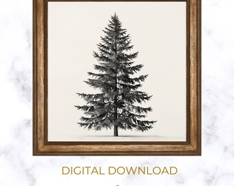 Vintage Fir Christmas Tree Sketch Print| PRINTABLE Winter Christmas Wall Art
