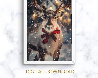 Christmas Reindeer Print | PRINTABLE Christmas Wall Art | Holiday #7