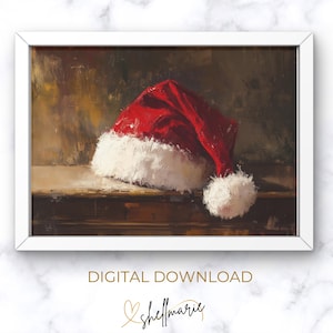 Santa Hat Oil Painting Print | PRINTABLE Christmas Wall Art