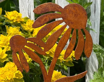 Rusty Coneflower Garden Stakes, Metal Art, Garden Decor, Coneflower, Garden Stakes, Rusty Garden Art, Rusty Garden Stakes