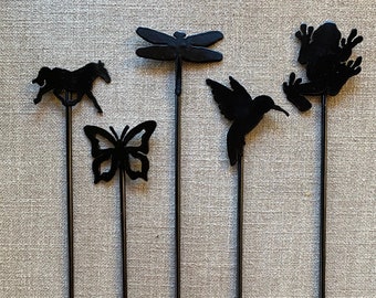 Metal Garden Stakes, Butterfly Stakes, Dragonfly Stakes, Garden Decor, Rustic Garden Decor, Garden Stakes, Metal Flower Stakes, Metal Art