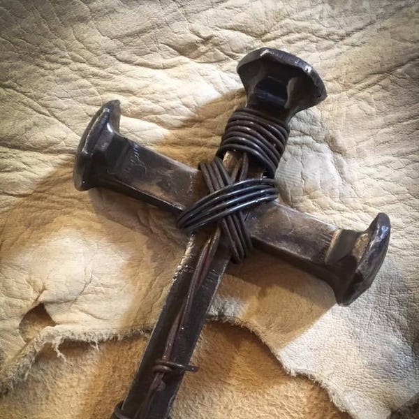 Rustic Spike Cross, Railroad Spike Cross, Industrial Spike Cross, Reclaimed Railroad Spike, Railroad Spike Decor, Repurposed Railroad Spike