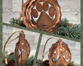 Rustic Copper Patina Metal 3-D Paw Print Ornament, Rustic Christmas Ornament, Cabin Decor, Rustic Ornament,  Gift for Pet Lover