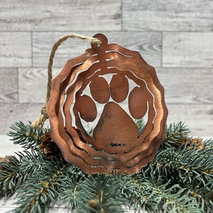 Rustic Copper Patina Metal 3-D Paw Print Ornament: Cabin Decor