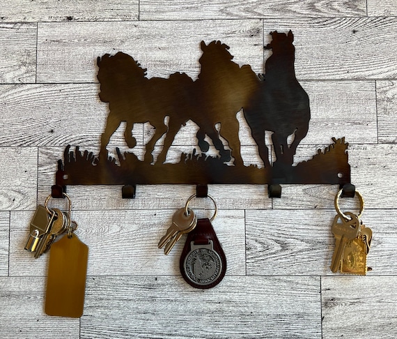 Heat-Colored Metal Horse Key Hanger: Western Decor Leash Hooks