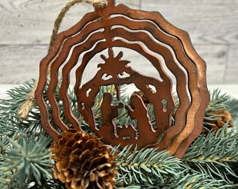 Rustic Copper Patina Metal 3-D Nativity Ornament, Rustic Christmas Ornament, Cabin Decor, Rustic Ornament, Christmas Gift