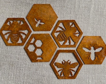 Metal Bee Garden Decor: Large Honeycomb Steel Art