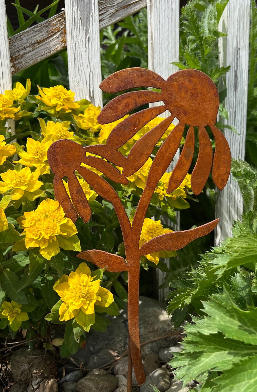 Rusty Coneflower Garden Stakes, Metal Art, Garden Decor, Coneflower