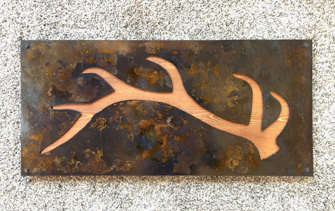Metal Wall Art Wildlife Art Rustic Elk Antler Industrial Etsy