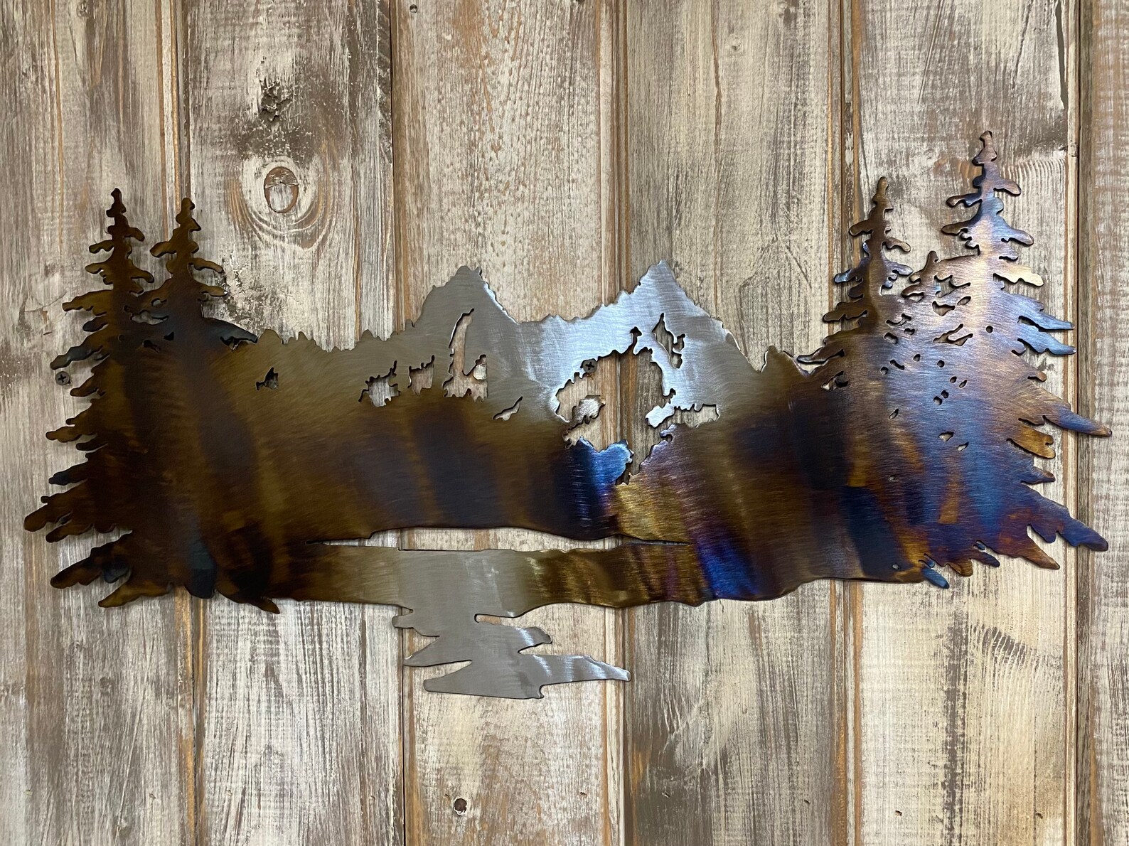Metal Wall Art Sawtooth Mountain Scene Mountain Serenity Etsy