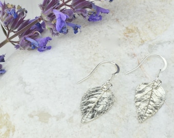 Silver Leaf Earrings, UK Seller, Nature Earrings, Drop earrings, Rose Leaf Earring, Handmade Earrings, Natural Leaf Earrings, Dangle Earring