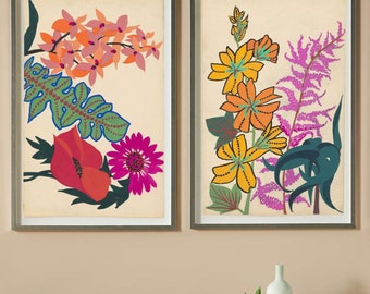 Prints of Vintage Flower Illustrations: Bold, Bright, Tropical