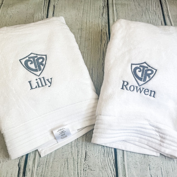 LDS Baptism Gift CTR Towel, Personalized Gift Bath Towel Church of Jesus Christ of Latter-day Saints