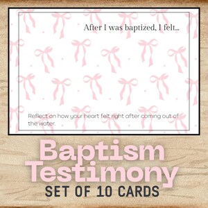 LDS Baptism Testimony Cards: Pink Bows Baptism Printables 3.5x5 inch Notecards