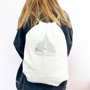 Custom White Temple Bag for Youth & Young Women | LDS Temple Bag with Personalized Embroidery | Towel Add-On | Baptisms for the Dead