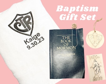 CTR Baptism Gift Set with Towel, Hang Tag Ornament,  Bookmark, Baptism Gifts, I am a Disciple Church of Jesus Christ