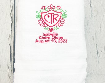 Floral LDS Baptism Towel, CTR Towel Baptism Gift Girl, CTR Shield Church of Jesus Christ of Latter Day Saints