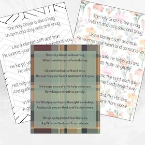 Holy Ghost Poem Download |"The Holy Ghost is Like a Blanket" | Printable LDS Gift, Instant Download LDS Primary Baptism Keepsake, 3 Versions