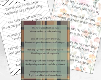 Scarica la poesia sullo Spirito Santo / "Lo Spirito Santo è come una coperta" / Regalo LDS stampabile, download immediato del ricordo del battesimo della Primaria LDS, 3 versioni