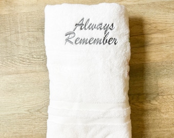 Always Remember Baptism Gift Bath Towel, White Embroidered Towel Baptism Gifts for Kids