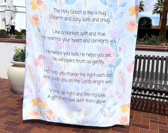 Holy Ghost Baptism Blanket for LDS Kids | Watercolor Leaf Throw | Personalized Baptism Gift for 8 Year Old Covenants | CTR LDS Poem Keepsake