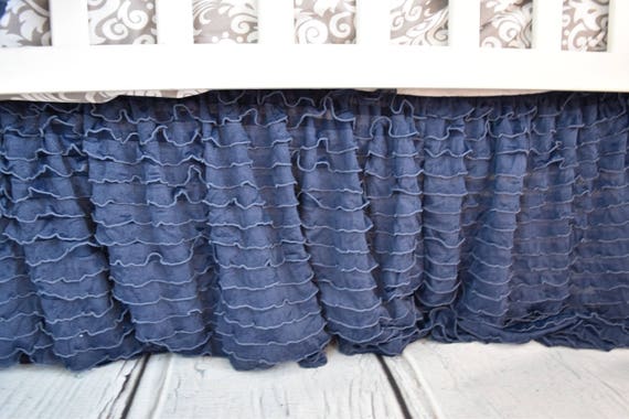 Navy Blue Crib Skirt Ruffle Crib Skirt Crib Skirt Baby Etsy