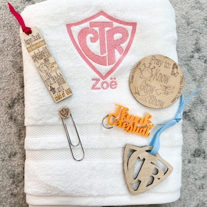 CTR Towel LDS Baptism Gift Set | Custom Personalized Christ Centered Idea Jesus Christ Present, Religious Bookmark, Choose the Right