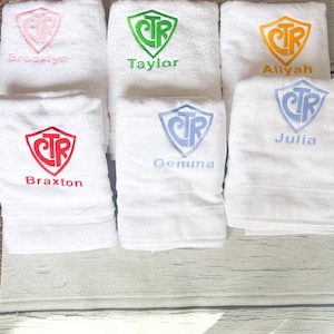 LDS Baptism Gift CTR Towel, Personalized Gift Bath Towel Church of Jesus Christ of Latter-day Saints | Embroidered Kids Baptism Present