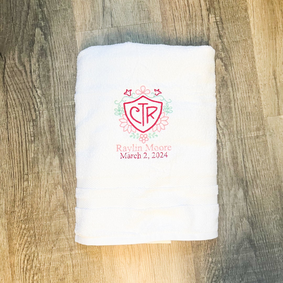 LDS Baptism Gift CTR Towel for Girls, Personalized Gift Floral Bath ...