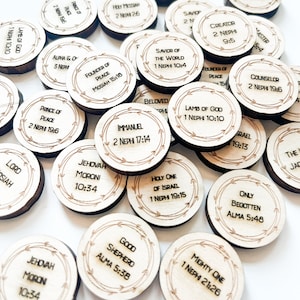 Names of Jesus Wooden Coins | 1-Inch Scripture Study Tokens | Christian Gift for Kids & Families | Faith-Based Devotional Activity Set