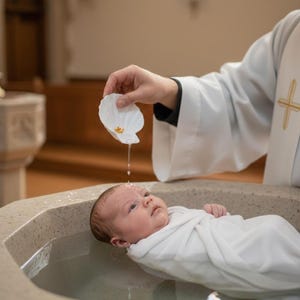 Baptism Shell Keepsake | Catholic Christening Gift for Baby | Scallop Shell Symbol with Cross Puring Bowl | Baby Baptism Symbol