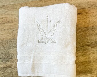Confirmation Cross Catholic Baptism Towel Christian Gift, Christening Towel, First Communion Personalized Gift for Baby