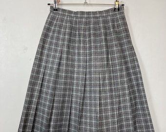 Vintage Pleated Check Skirt, UK 8-10, Grey Mix, Preppy, Academia,  Knee Length, Pre Loved