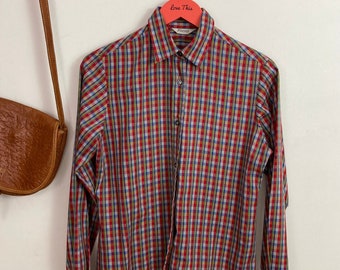 Vintage Check Shirt, Blouse, Red, UK 10-12, Long Sleeve, Western, Boho. Academia