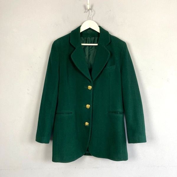 Vintage Wool Jacket, Blazer, Bottle Green, Single Breast, Academia, UK 14