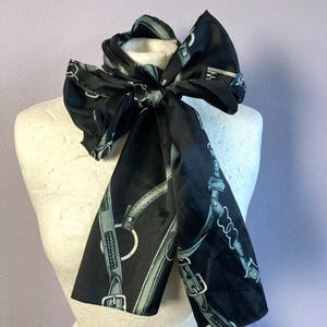 Vintage Neck Scarf Head Scarf Black Belt Print Long Rectangle Shape Classic