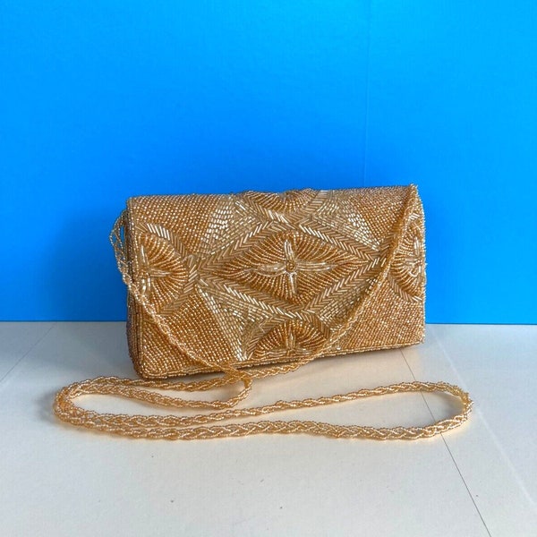 Vintage Gold Beaded Handbag, Shoulder Bag, 1950s, Occasion, Wedding, Cocktail