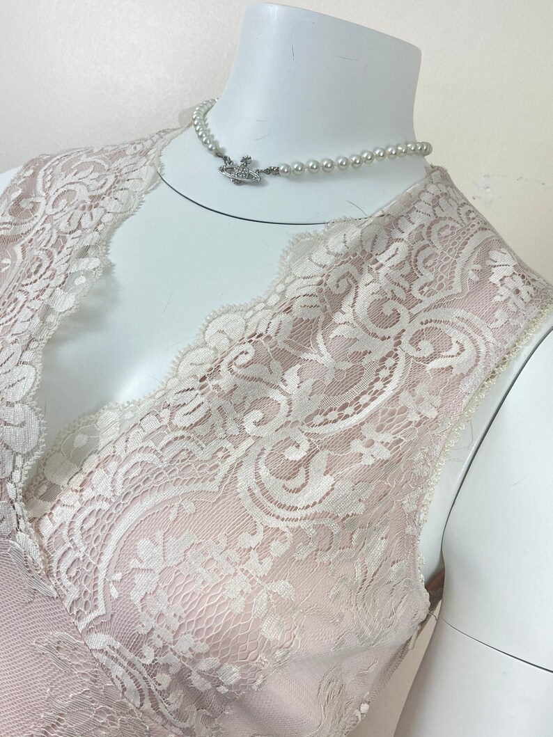 White UK 12. Natural 90s Vintage Lace Slip Dress