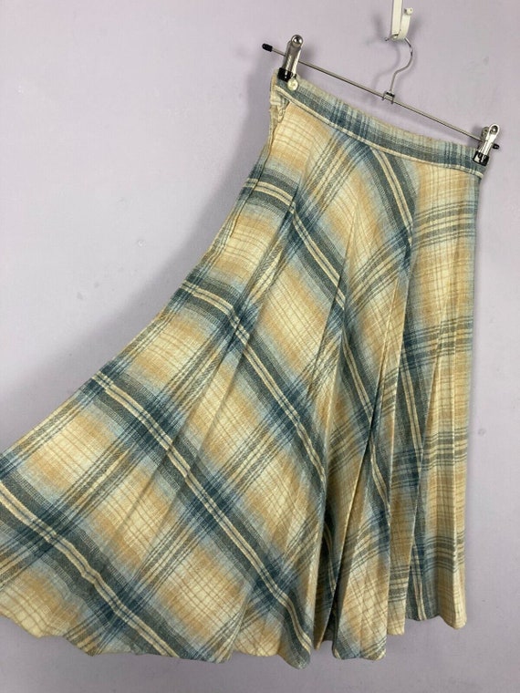 Vintage Wool A line Skirt, Pale Blue Beige Check,… - image 3