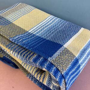 Vintage Cotton Blanket, Striped, Blue, Single Bed, Throw, Coastal Cottage