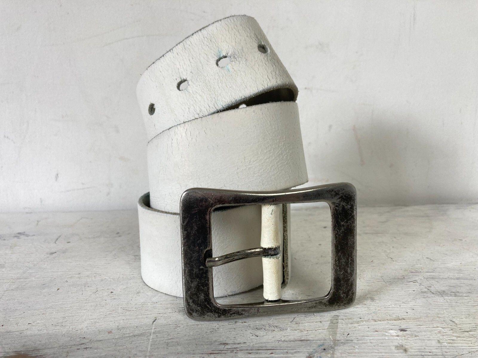 Vintage White Leather Belt Big Silver Buckle 90s Y2K Waist  display picture 1