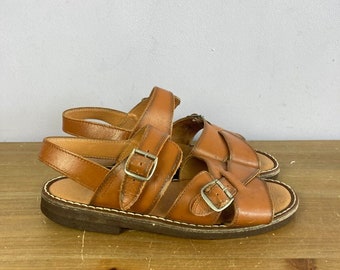 Vintage Brown Leather Sandals Flat UK8 Buckle Fastening - Etsy