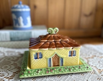 Piatto vintage Shorter & Sons per burro e formaggio, a forma di casa, stile kitsch anni '20/'30, in ceramica.