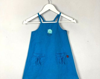 Kenzo Jungle Girls Pinafore Dress, Blue, Cotton, Age 6-7 Years, A line, Pockets