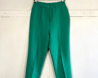 Pantalon vintage vert UK12 taille haute fuselé jambe 80s St Michael Mom Geek